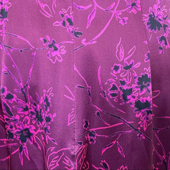 Cinq a Sept Lara Raspberry Multi Floral Silk Ruffle Purple V-neck Midi Dress - Picture 9 of 11